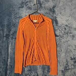 AVALIN Orange Striped Elastic Breathable Full Zip Sweater Womans Size Medium